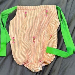 Gingham Seahorse Diaper Cover with Green Straps